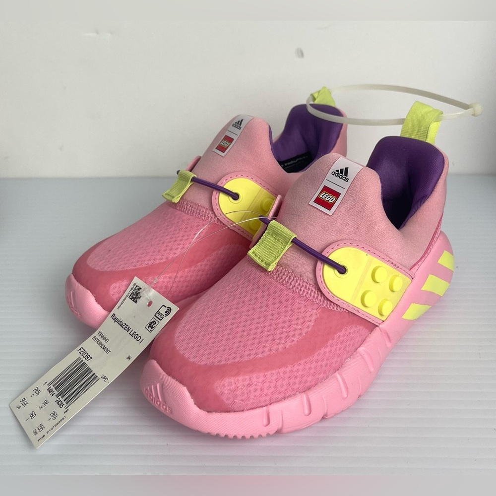Adidas RapidaZen Lego I Pink Yellow FZ0397 Girls Sneakers Slip On Size US 9.5K